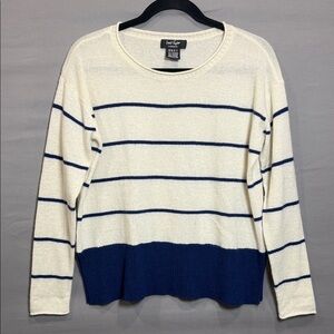 Lord & Taylor 100% Cashmere Sweater, Ivory and Navy Blue, Women’s X-Small